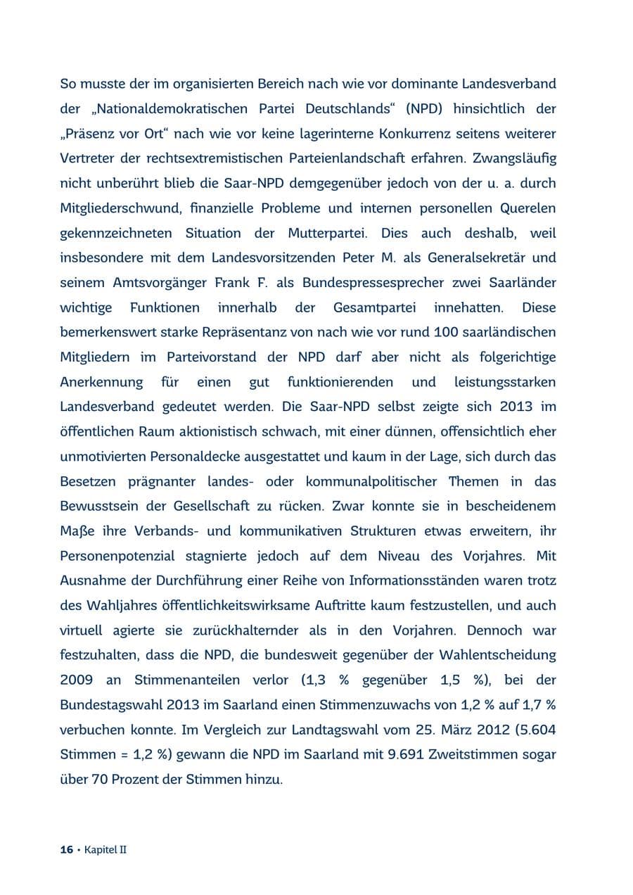 Seite 16 des Verfassungsschutzbericht 2013 Saarland