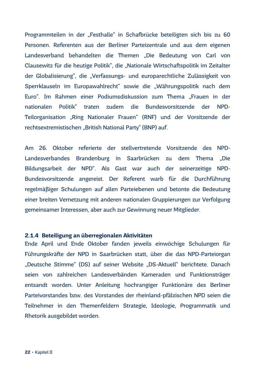 Seite 22 des Verfassungsschutzbericht 2013 Saarland