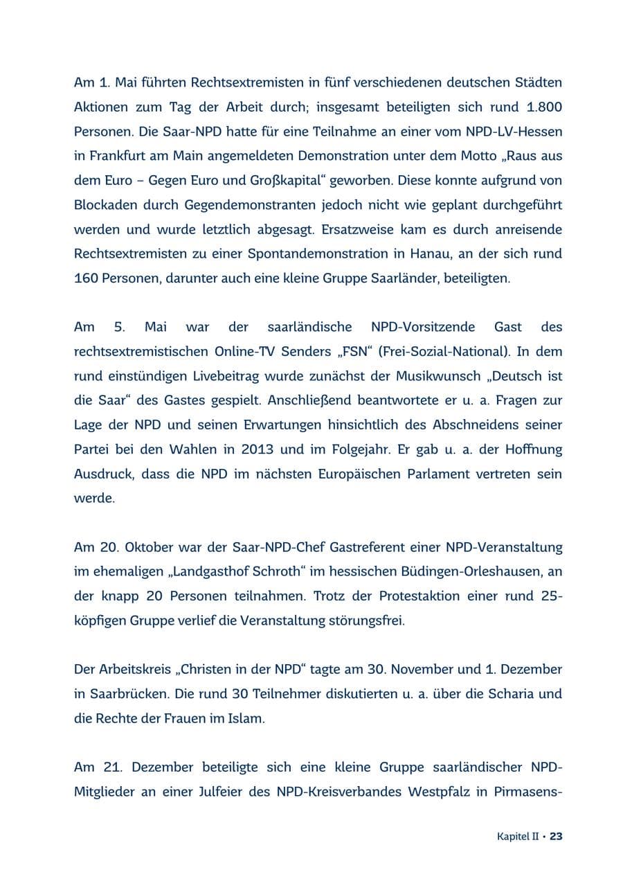 Seite 23 des Verfassungsschutzbericht 2013 Saarland