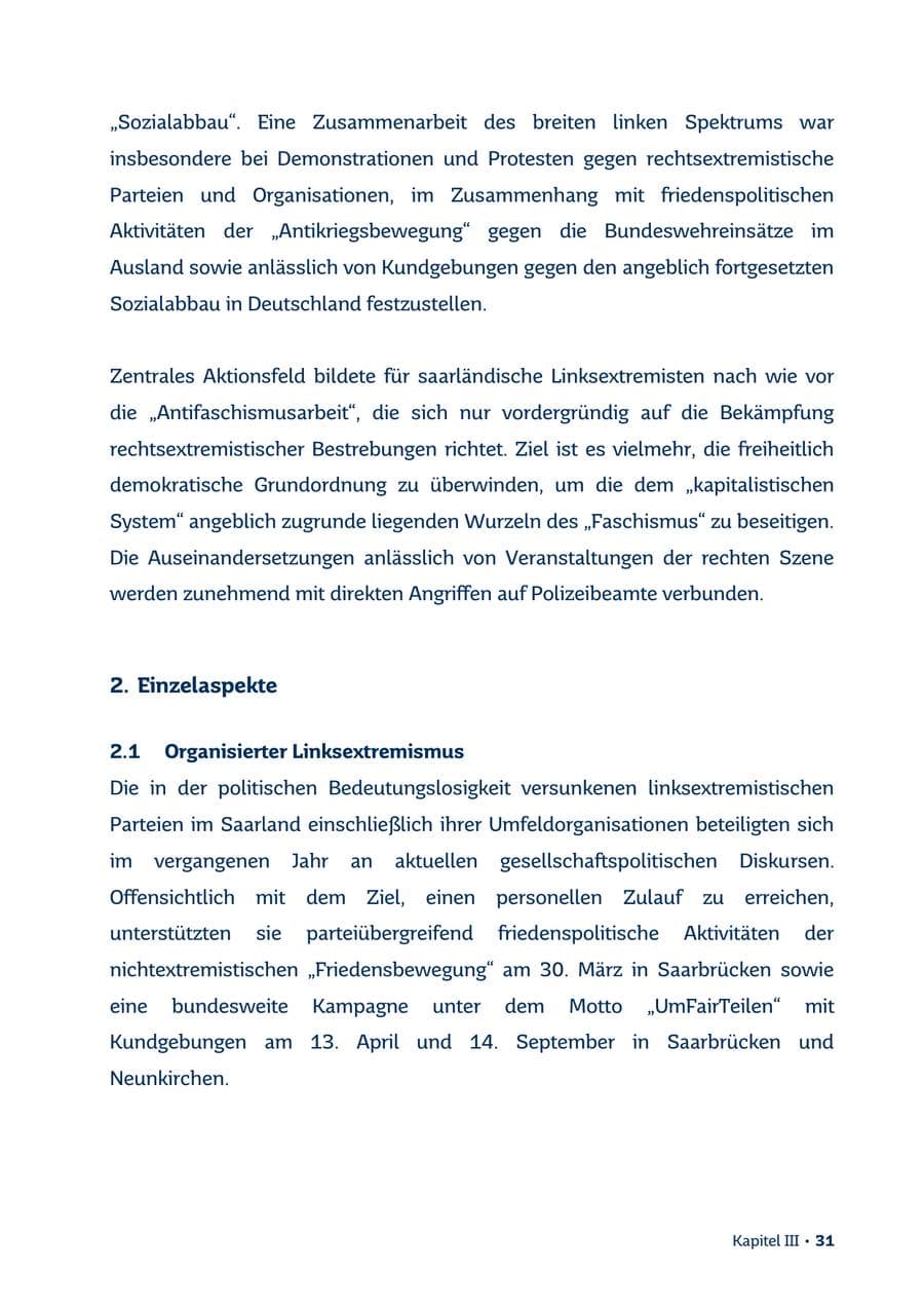 Seite 31 des Verfassungsschutzbericht 2013 Saarland