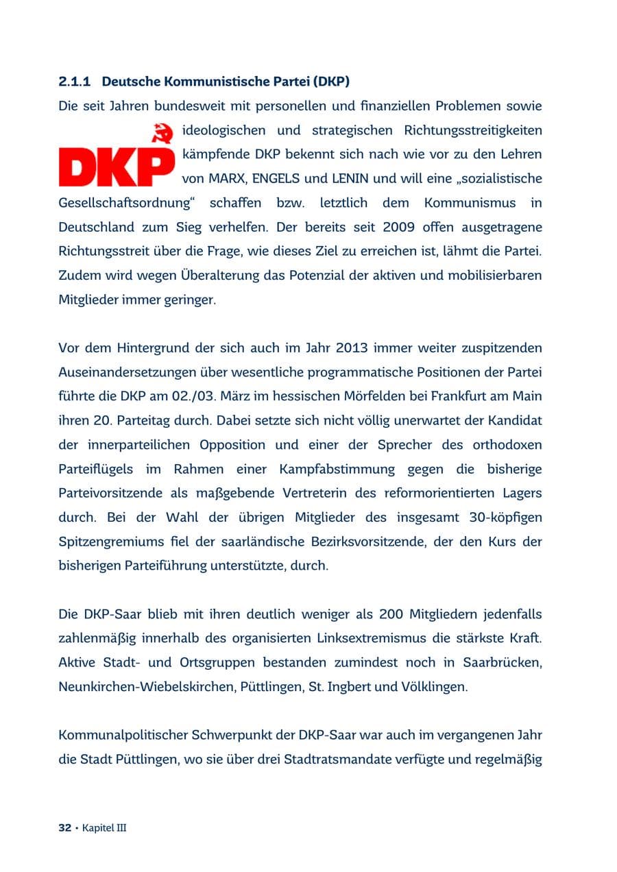 Seite 32 des Verfassungsschutzbericht 2013 Saarland