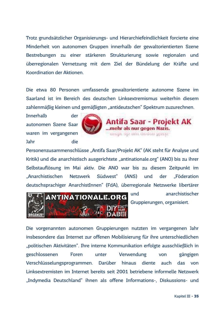 Seite 35 des Verfassungsschutzbericht 2013 Saarland