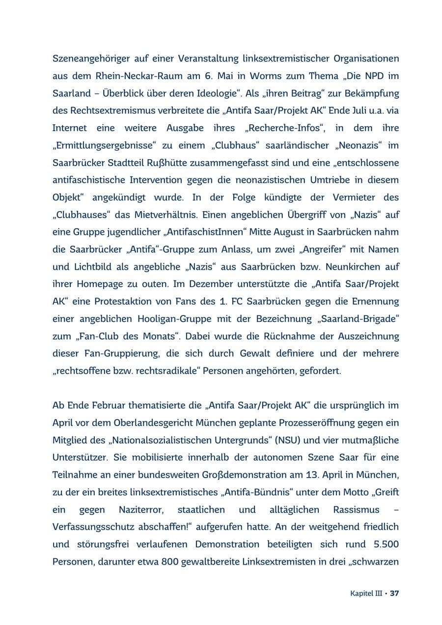 Seite 37 des Verfassungsschutzbericht 2013 Saarland