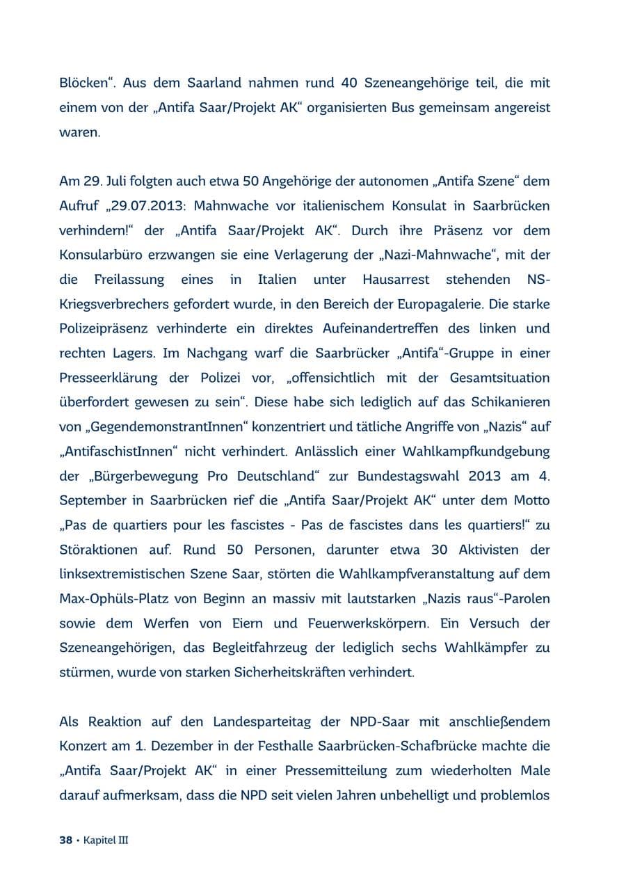 Seite 38 des Verfassungsschutzbericht 2013 Saarland