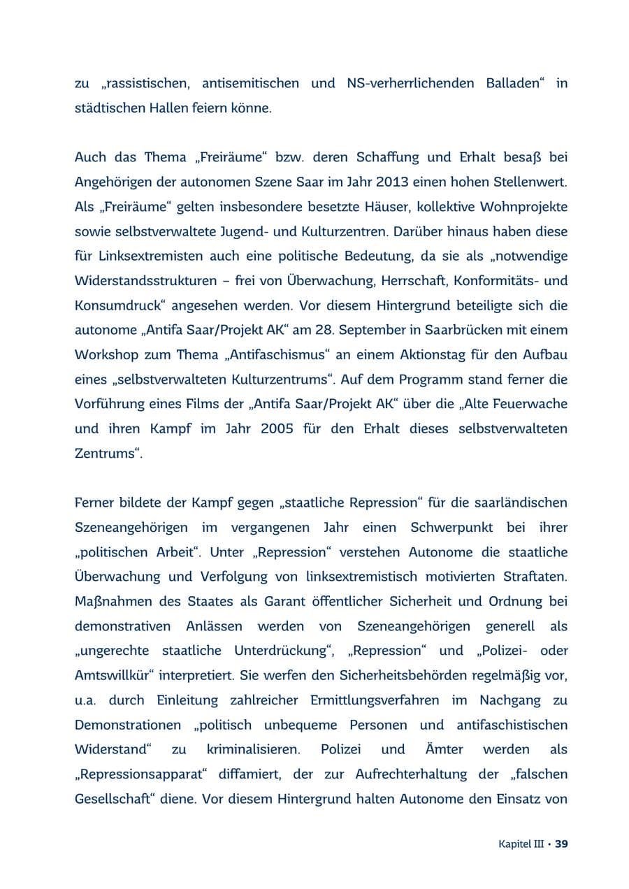 Seite 39 des Verfassungsschutzbericht 2013 Saarland