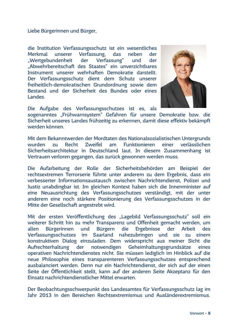 Seite 5 des Verfassungsschutzbericht 2013 Saarland