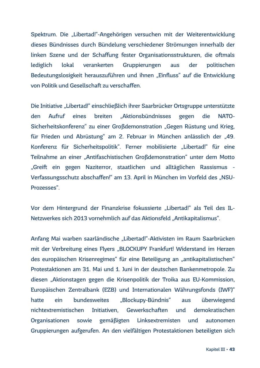 Seite 43 des Verfassungsschutzbericht 2013 Saarland