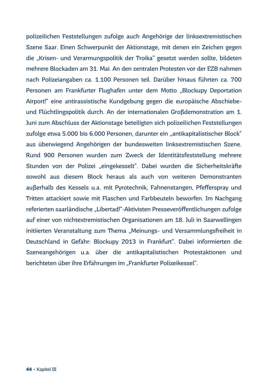 Seite 44 des Verfassungsschutzbericht 2013 Saarland