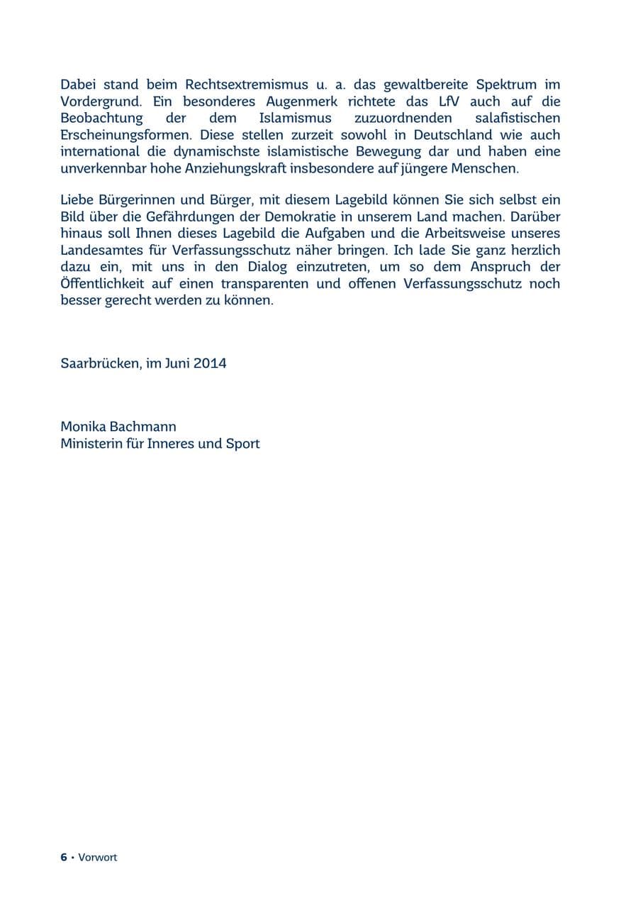 Seite 6 des Verfassungsschutzbericht 2013 Saarland