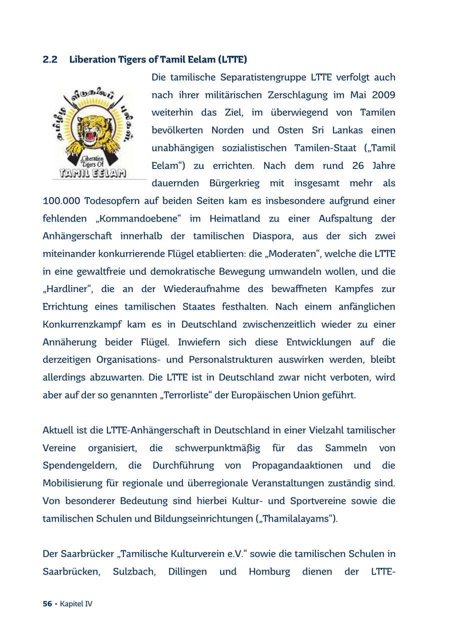 Seite 56 des Verfassungsschutzbericht 2013 Saarland
