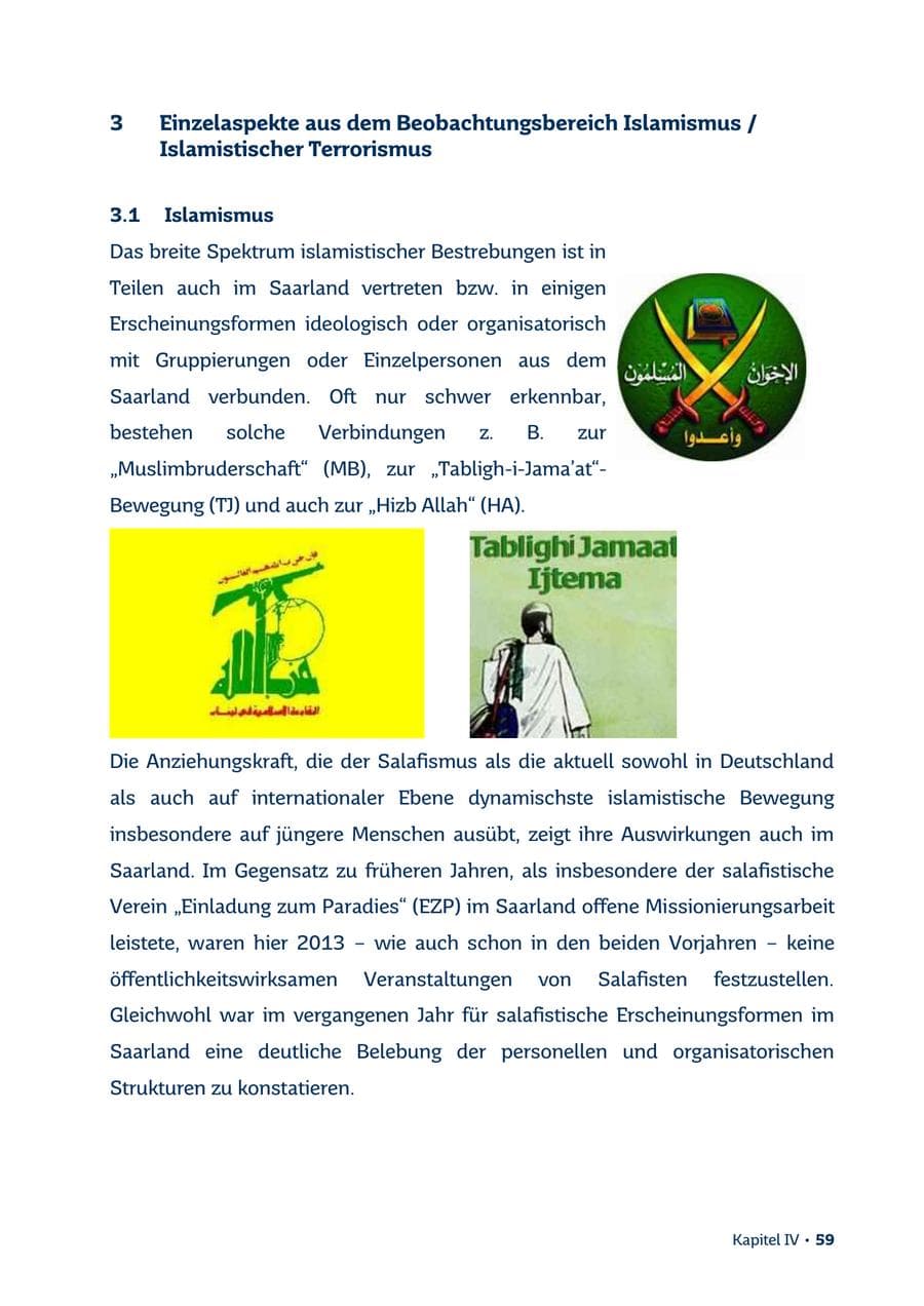 Seite 59 des Verfassungsschutzbericht 2013 Saarland