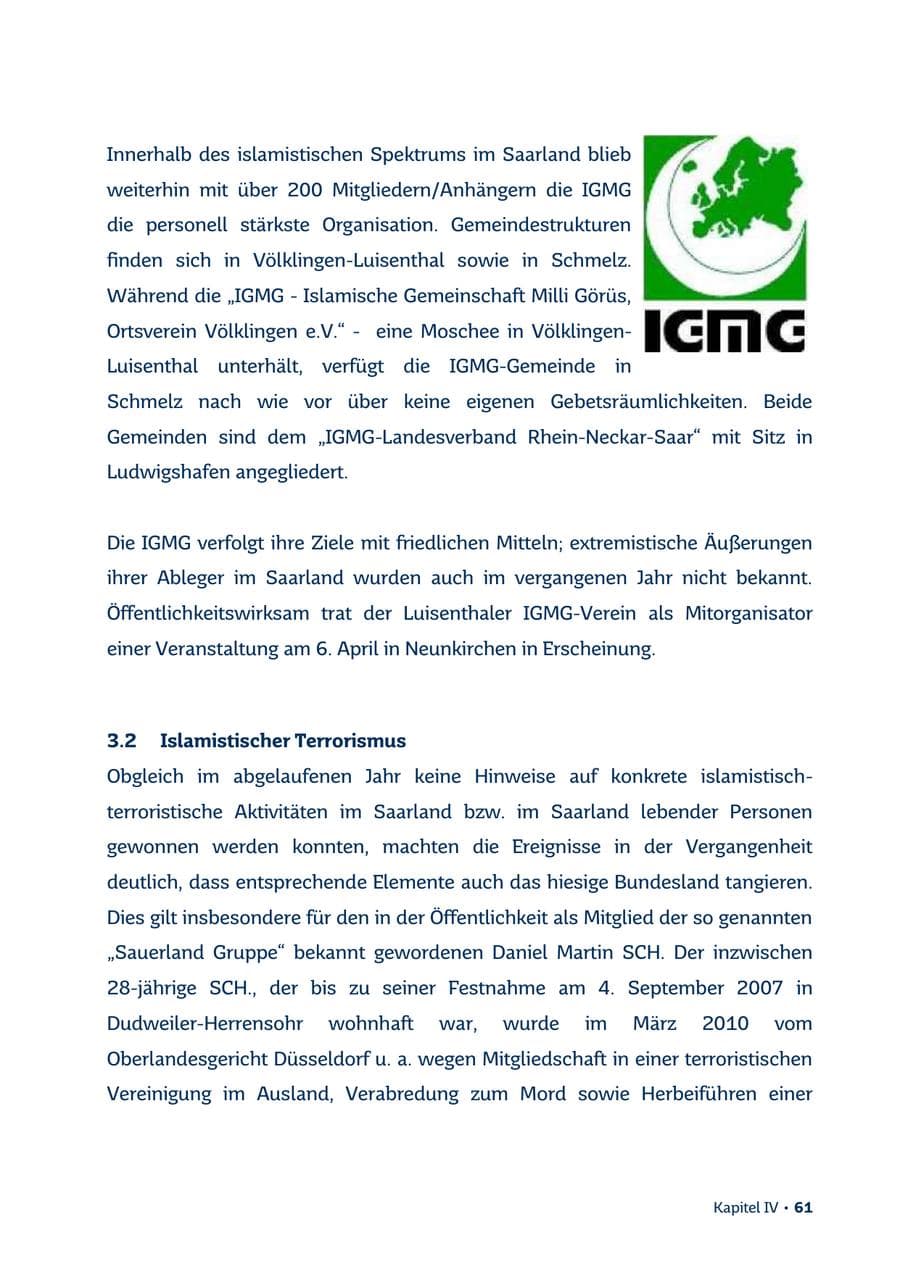 Seite 61 des Verfassungsschutzbericht 2013 Saarland