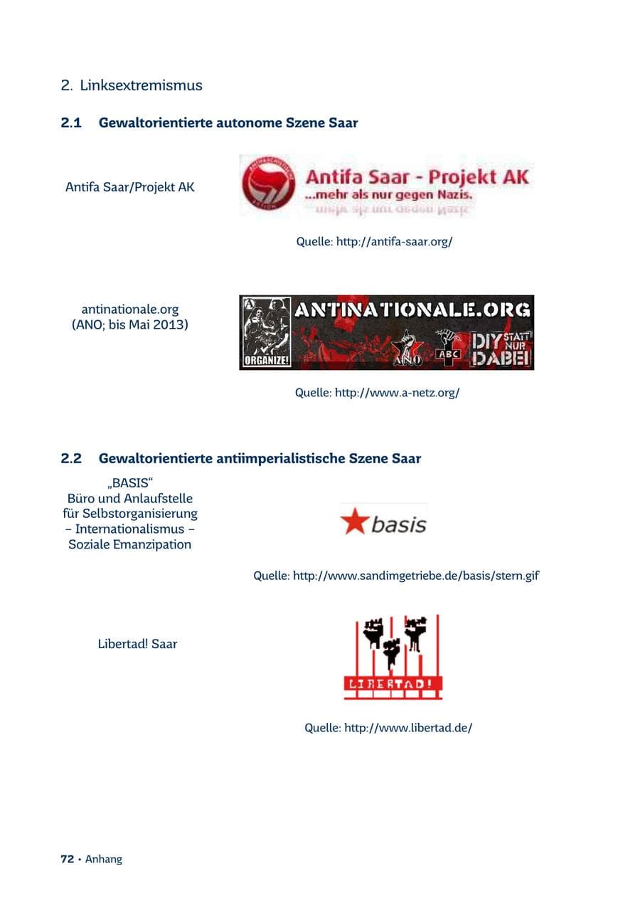 Seite 72 des Verfassungsschutzbericht 2013 Saarland