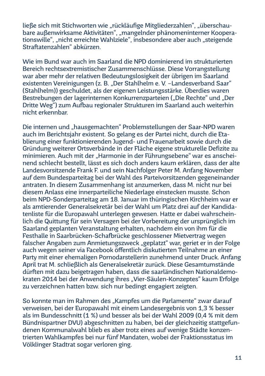 Seite 11 des Verfassungsschutzbericht 2014 Saarland