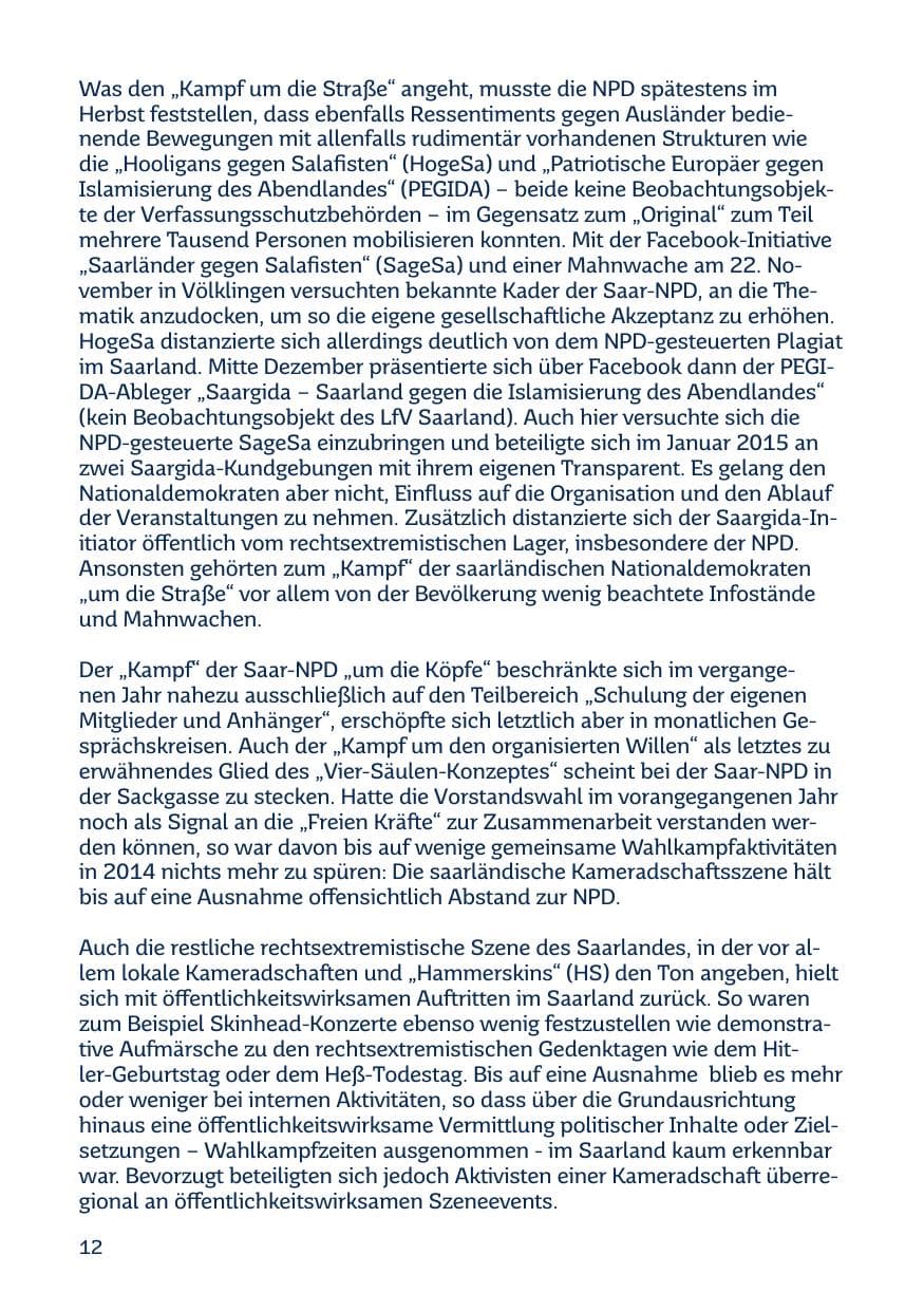 Seite 12 des Verfassungsschutzbericht 2014 Saarland