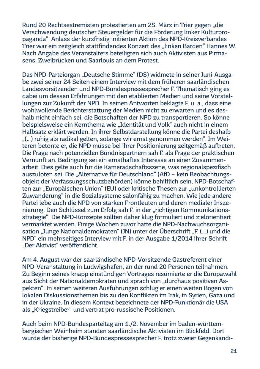 Seite 21 des Verfassungsschutzbericht 2014 Saarland