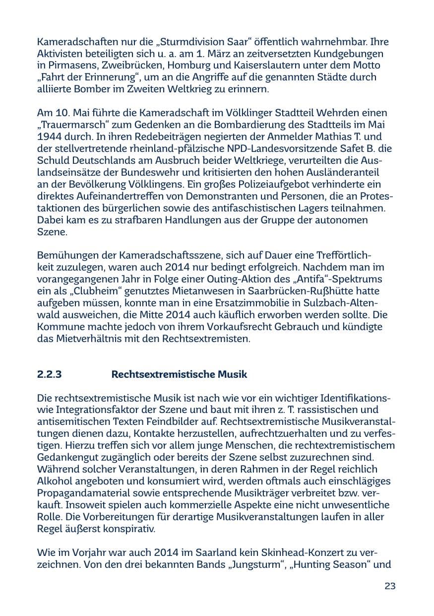 Seite 23 des Verfassungsschutzbericht 2014 Saarland