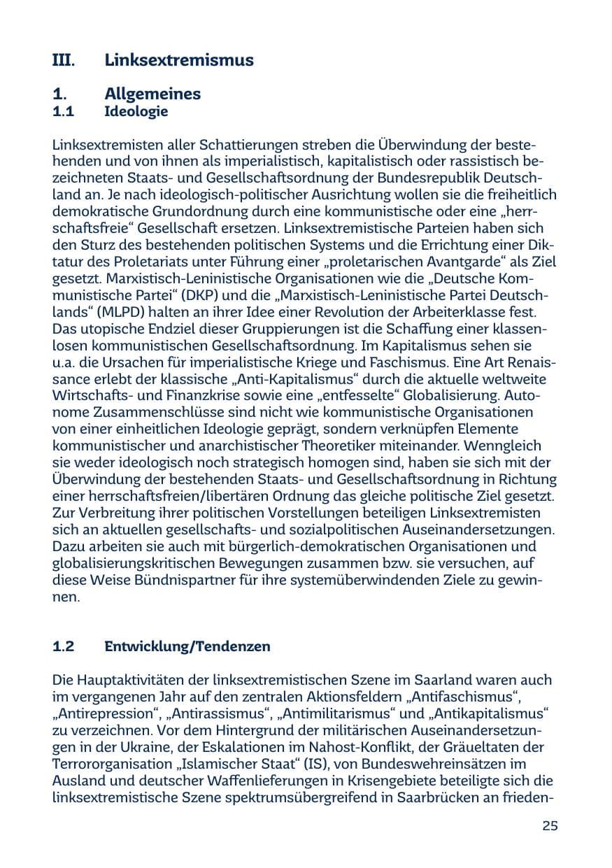 Seite 25 des Verfassungsschutzbericht 2014 Saarland