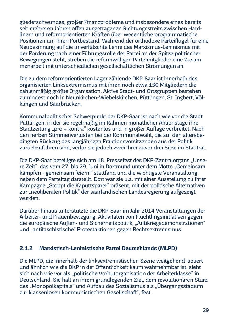 Seite 29 des Verfassungsschutzbericht 2014 Saarland