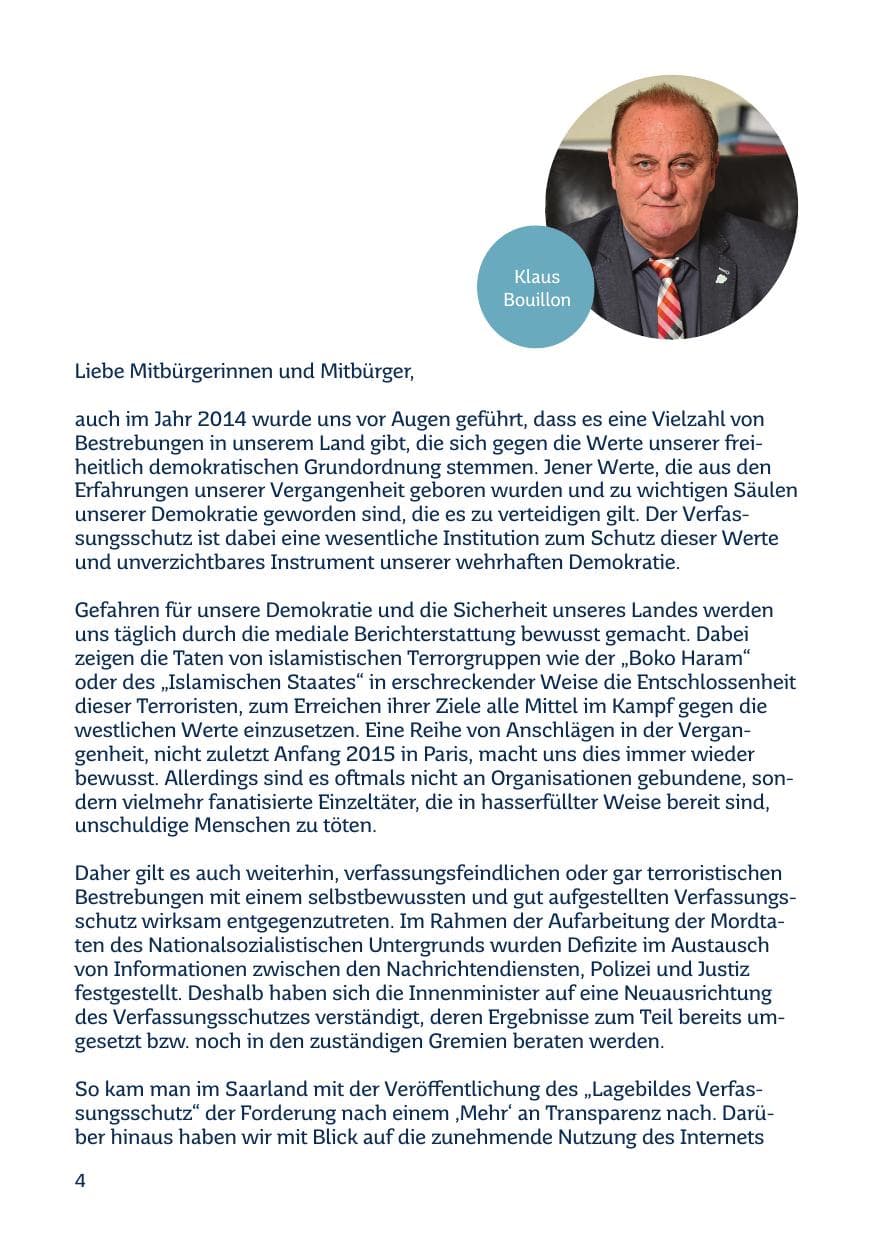 Seite 4 des Verfassungsschutzbericht 2014 Saarland