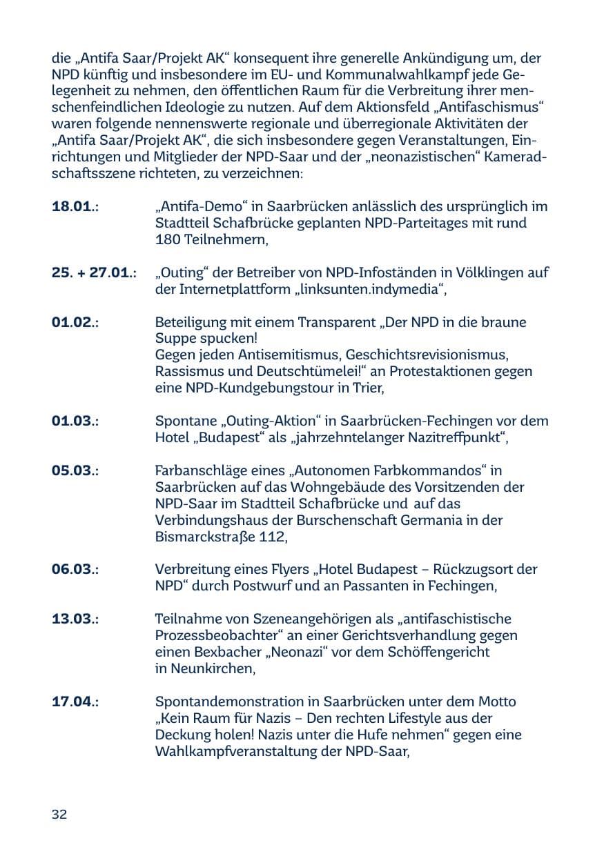 Seite 32 des Verfassungsschutzbericht 2014 Saarland