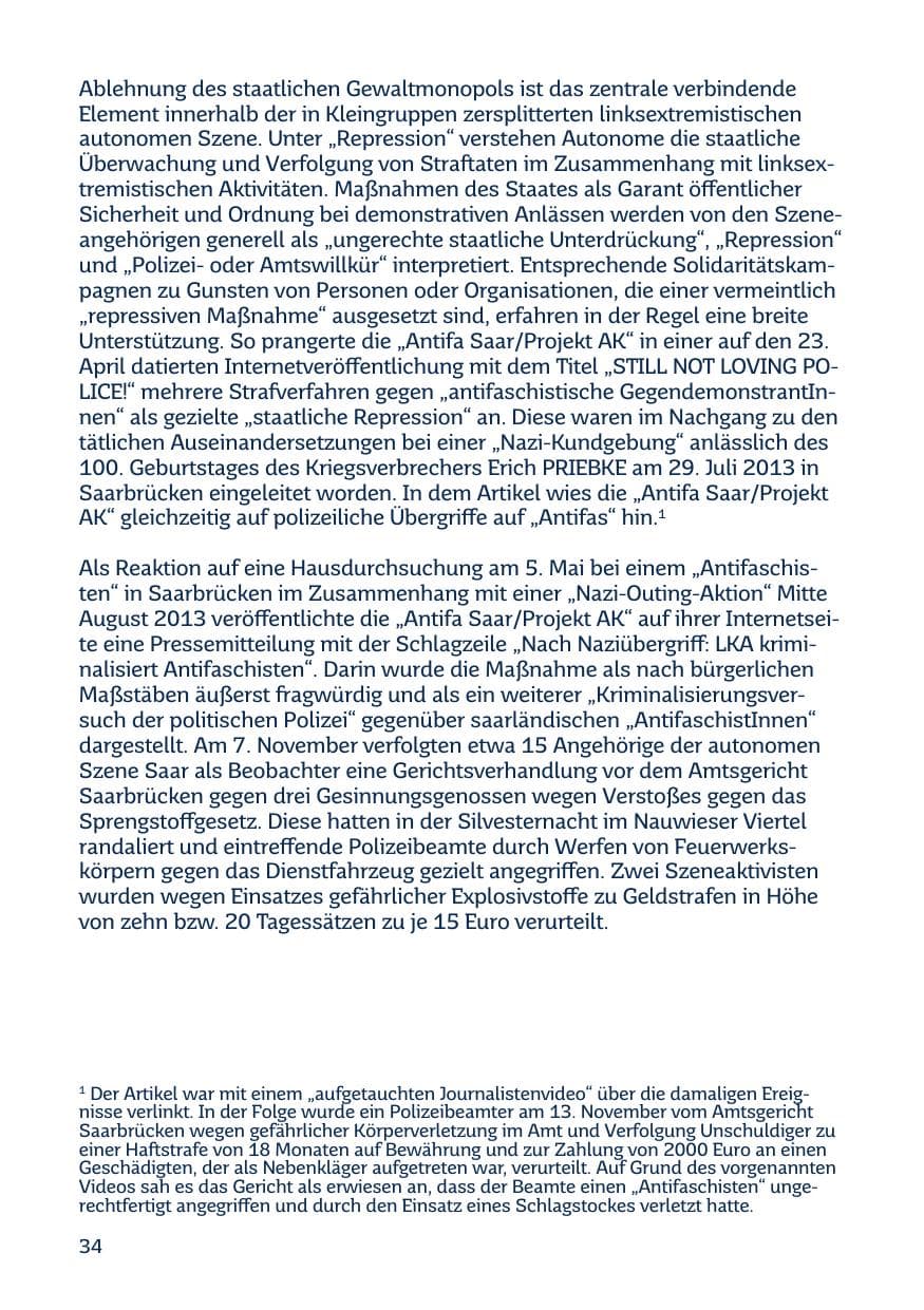 Seite 34 des Verfassungsschutzbericht 2014 Saarland