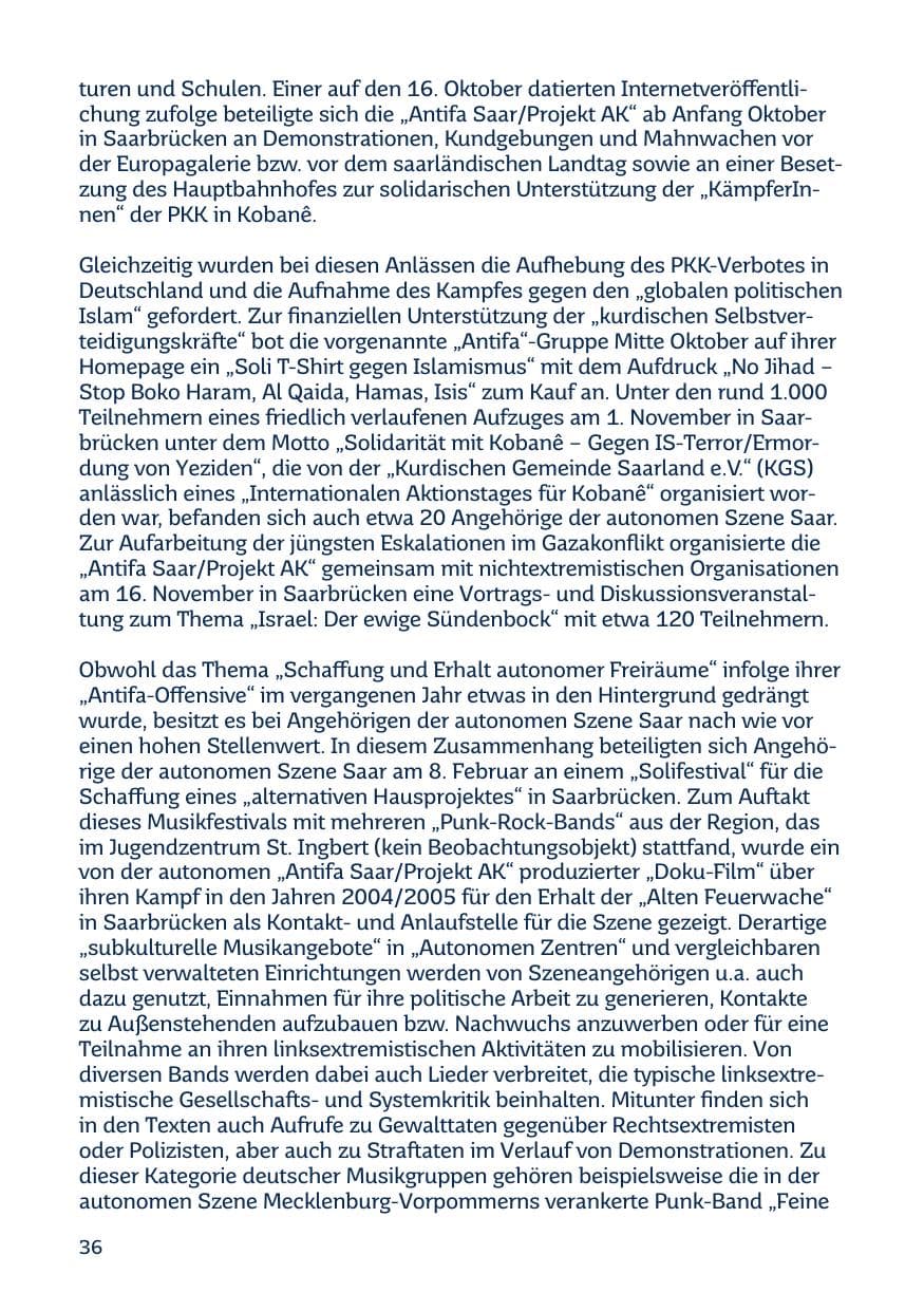 Seite 36 des Verfassungsschutzbericht 2014 Saarland