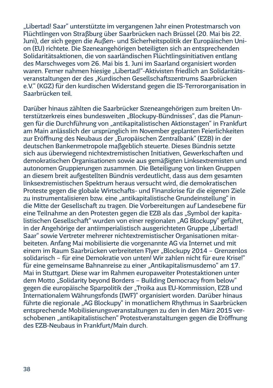 Seite 38 des Verfassungsschutzbericht 2014 Saarland