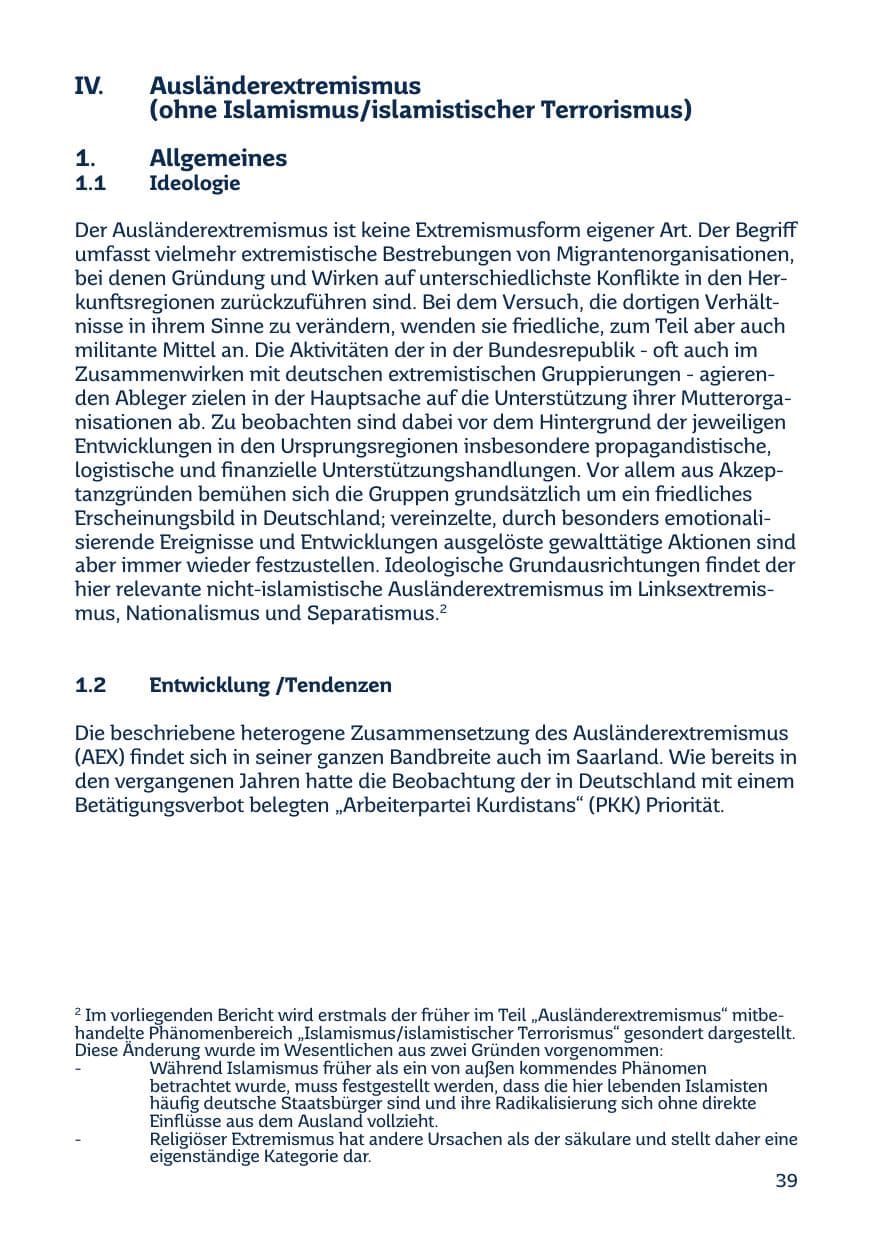 Seite 39 des Verfassungsschutzbericht 2014 Saarland