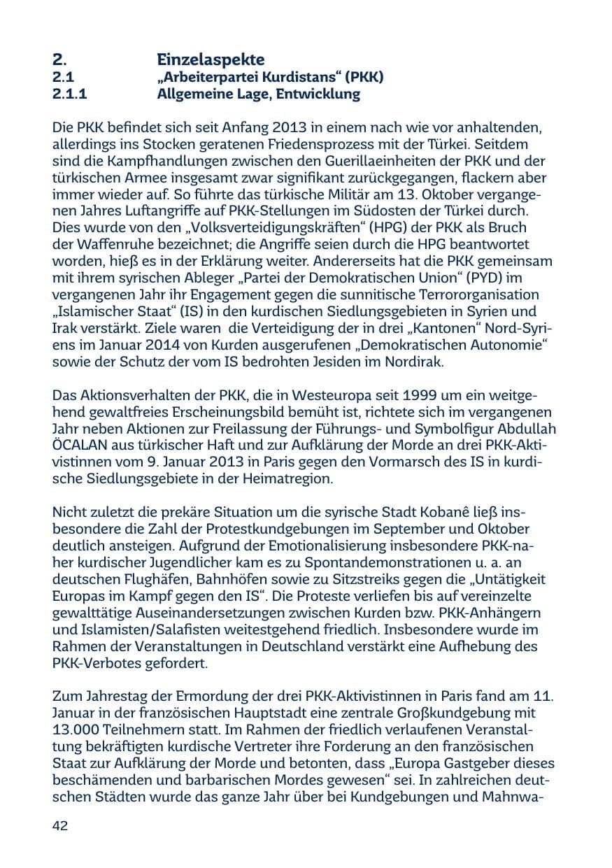 Seite 42 des Verfassungsschutzbericht 2014 Saarland