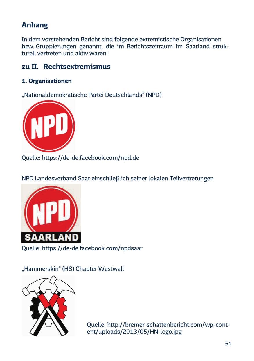 Seite 61 des Verfassungsschutzbericht 2014 Saarland