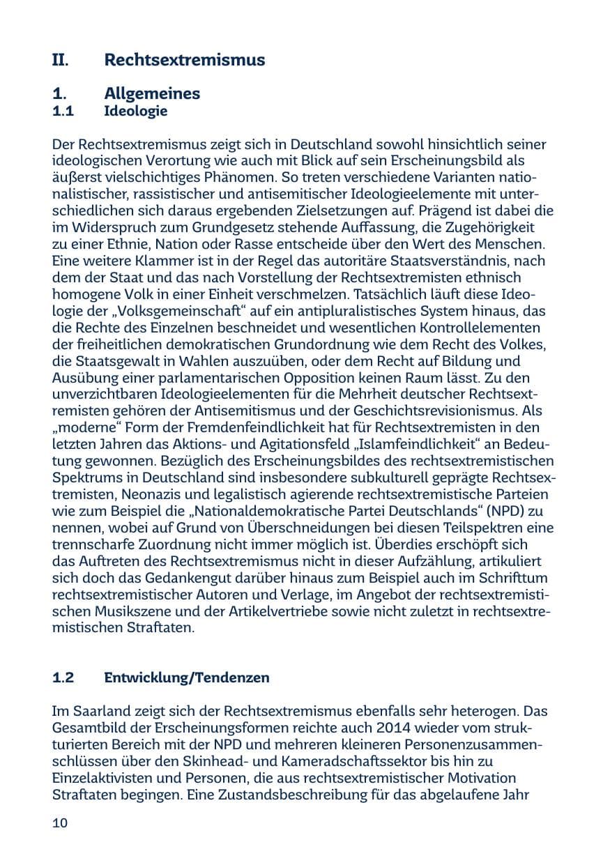 Seite 10 des Verfassungsschutzbericht 2014 Saarland