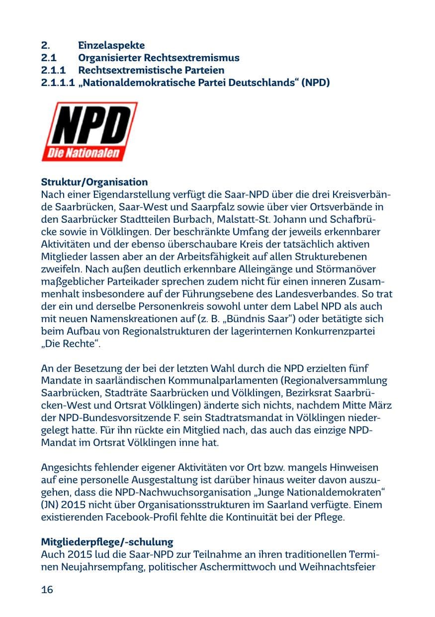 Seite 16 des Verfassungsschutzbericht 2015 Saarland