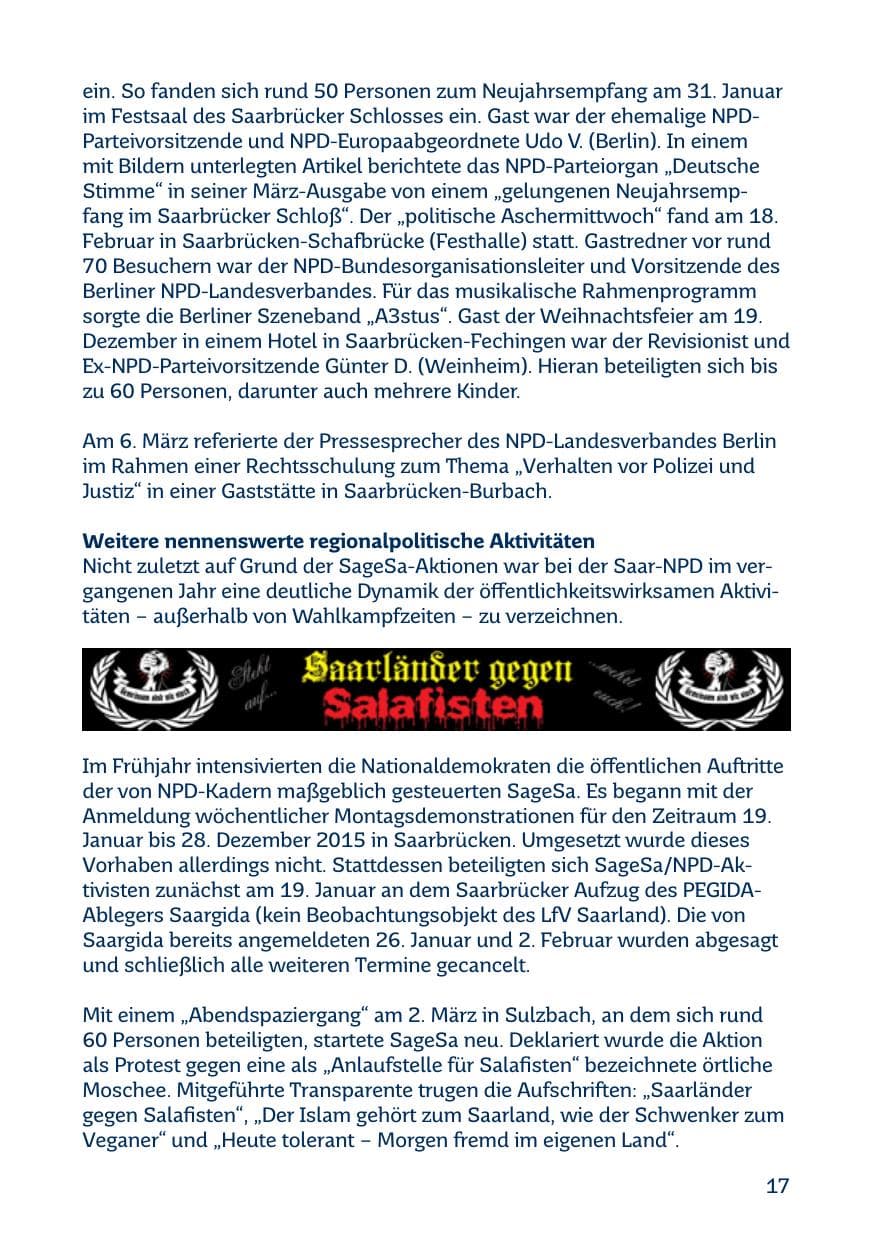 Seite 17 des Verfassungsschutzbericht 2015 Saarland
