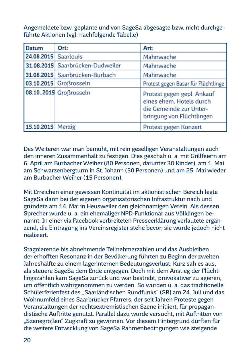 Seite 20 des Verfassungsschutzbericht 2015 Saarland