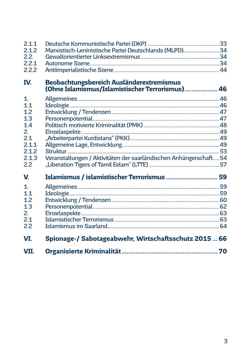 Seite 3 des Verfassungsschutzbericht 2015 Saarland