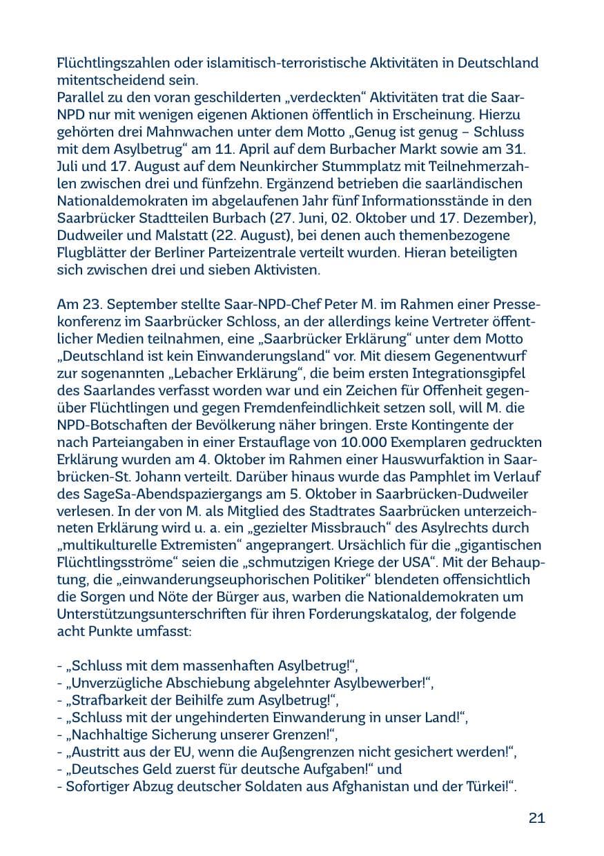 Seite 21 des Verfassungsschutzbericht 2015 Saarland
