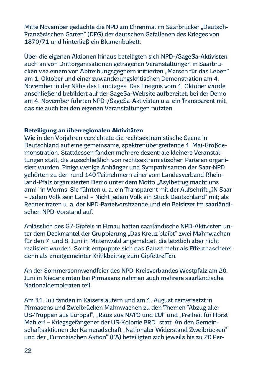 Seite 22 des Verfassungsschutzbericht 2015 Saarland