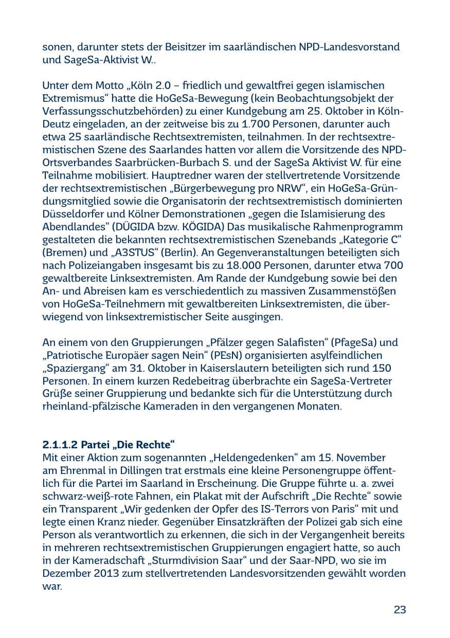 Seite 23 des Verfassungsschutzbericht 2015 Saarland