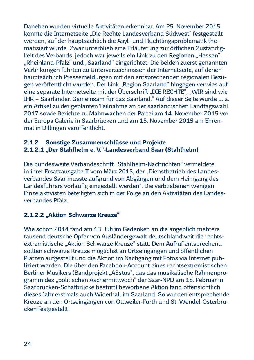 Seite 24 des Verfassungsschutzbericht 2015 Saarland