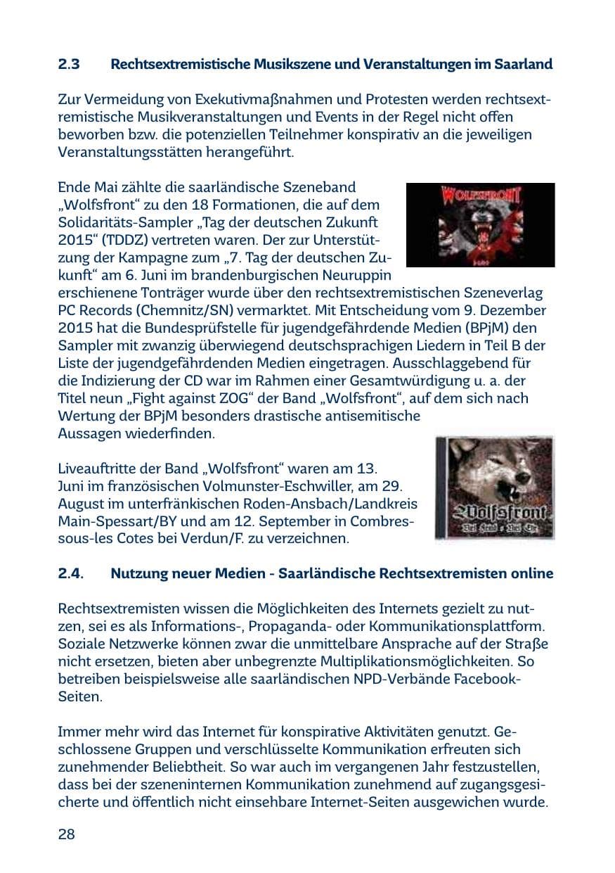 Seite 28 des Verfassungsschutzbericht 2015 Saarland