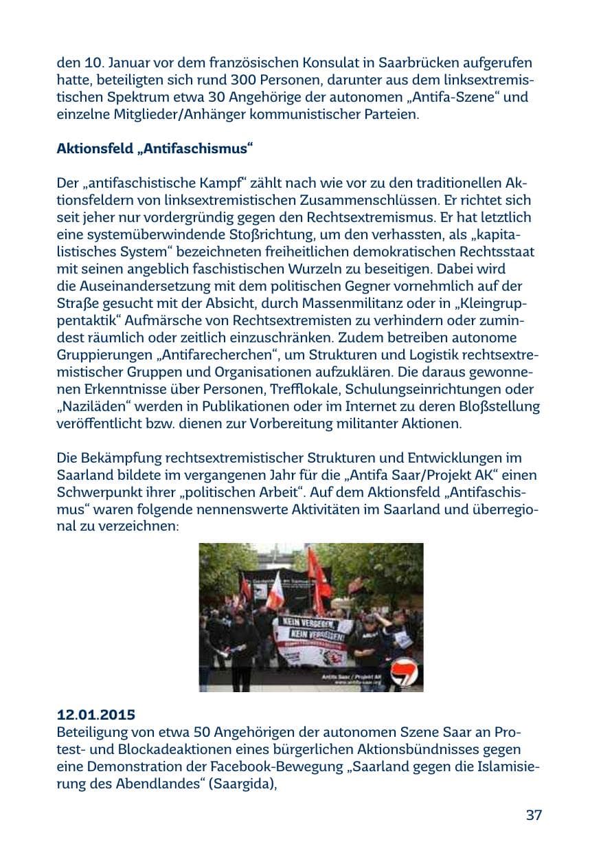 Seite 37 des Verfassungsschutzbericht 2015 Saarland