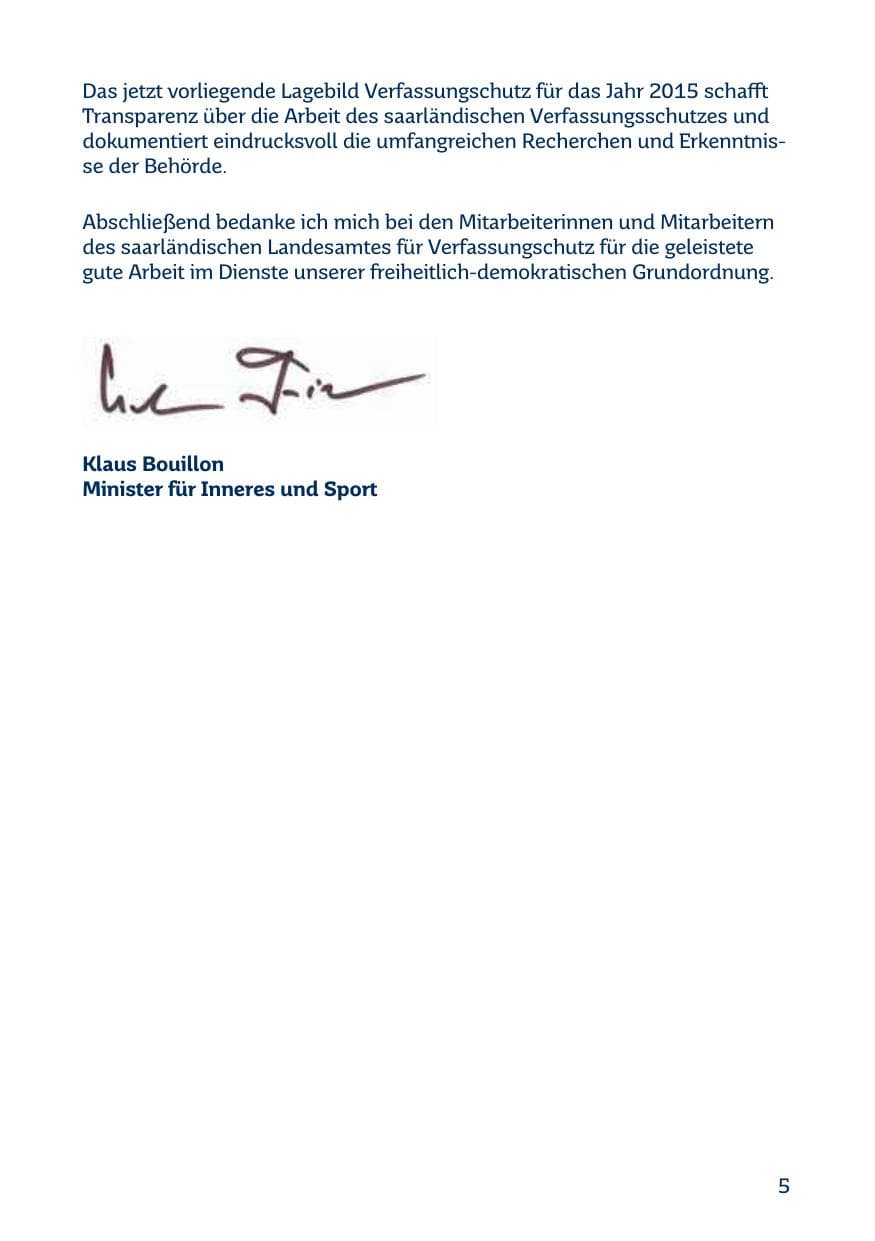 Seite 5 des Verfassungsschutzbericht 2015 Saarland