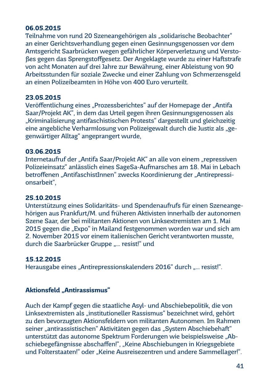 Seite 41 des Verfassungsschutzbericht 2015 Saarland