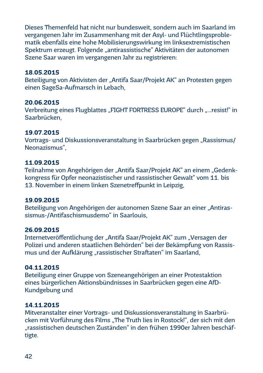 Seite 42 des Verfassungsschutzbericht 2015 Saarland
