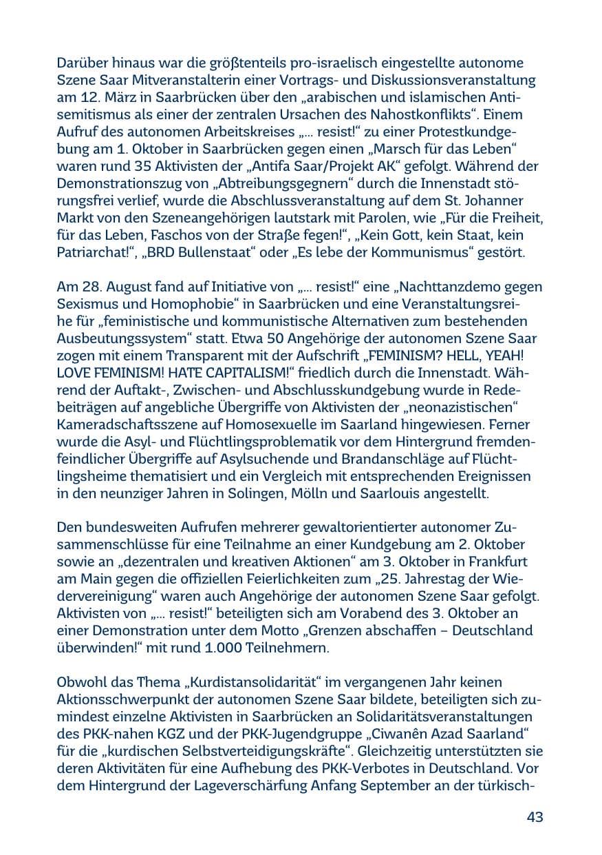 Seite 43 des Verfassungsschutzbericht 2015 Saarland