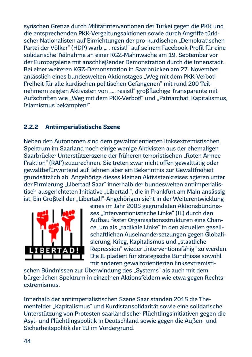 Seite 44 des Verfassungsschutzbericht 2015 Saarland