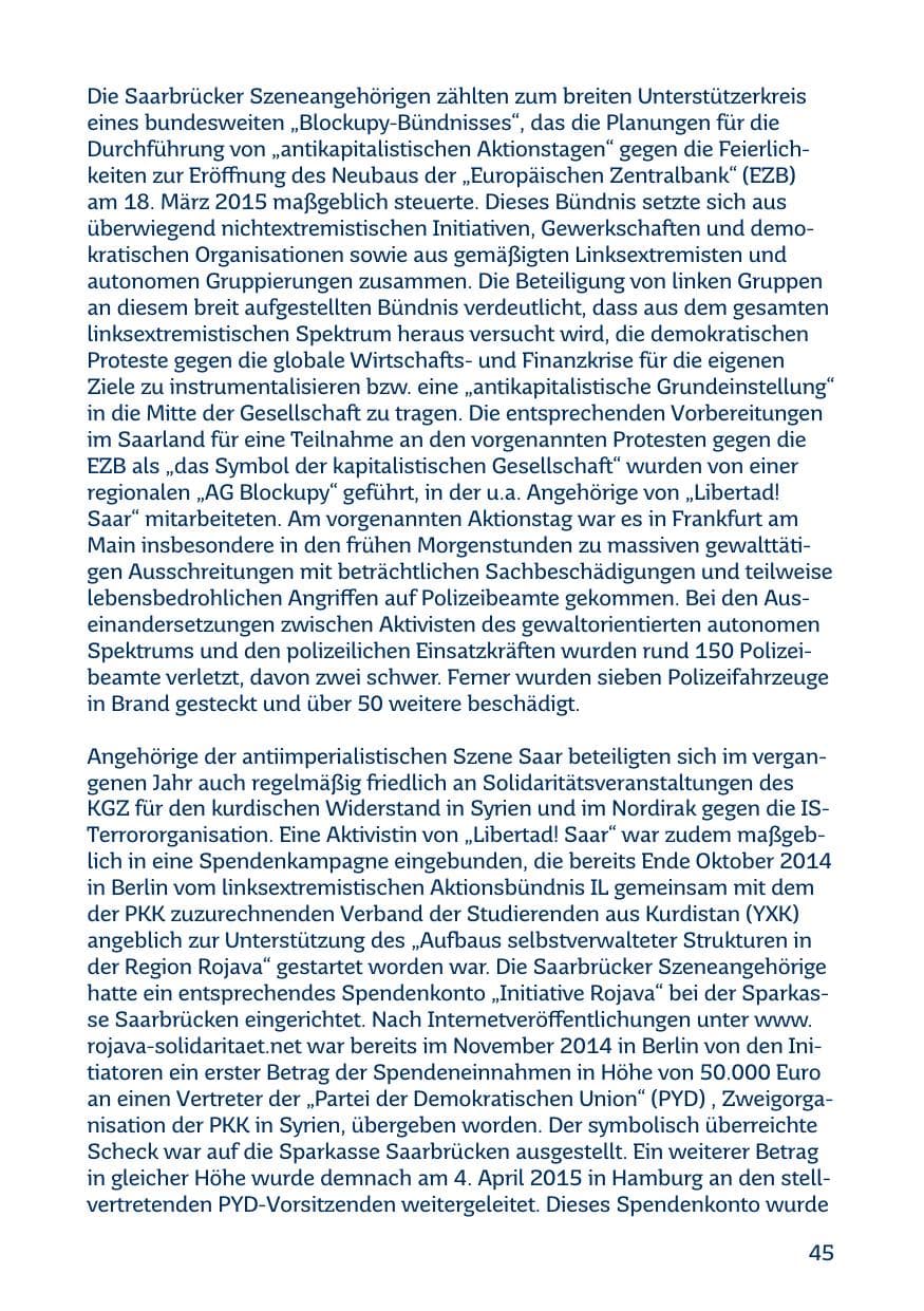 Seite 45 des Verfassungsschutzbericht 2015 Saarland
