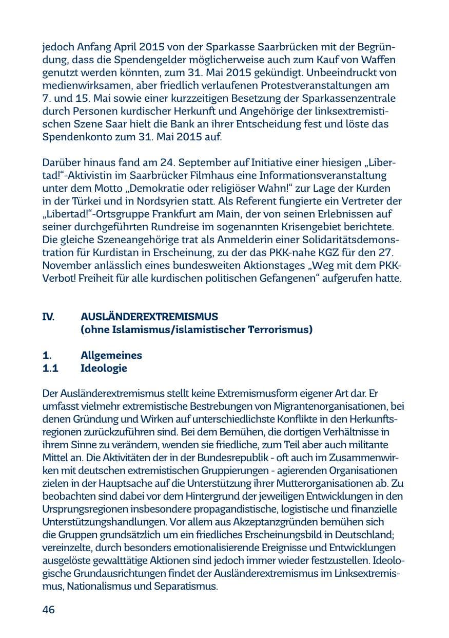 Seite 46 des Verfassungsschutzbericht 2015 Saarland