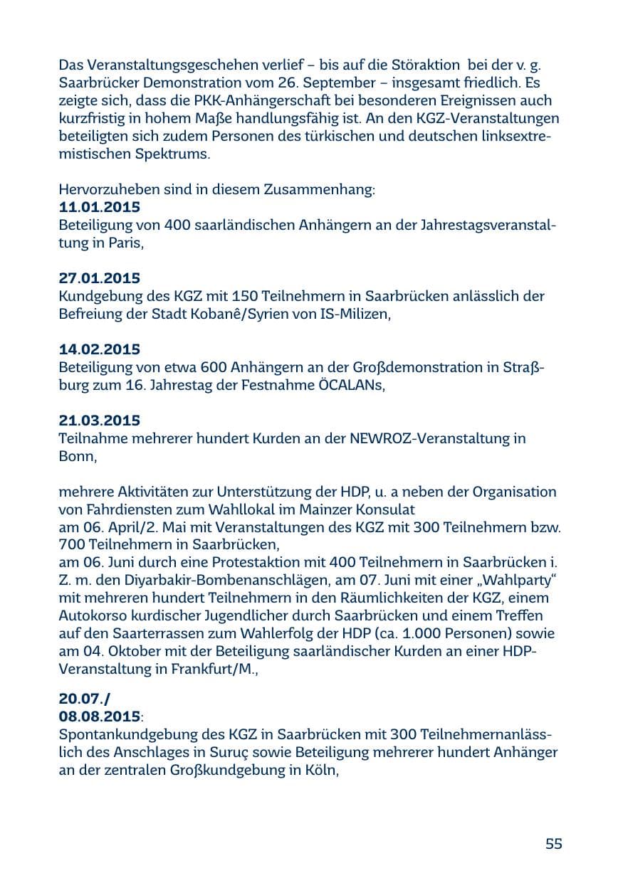 Seite 55 des Verfassungsschutzbericht 2015 Saarland